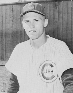 Black and white photo of Chicago Cubs baseball player Ken Hubbs.